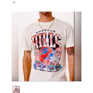 Buffalo Bills T-Shirt Mens Medium White NFL Team Apparel Faded Vintage Look